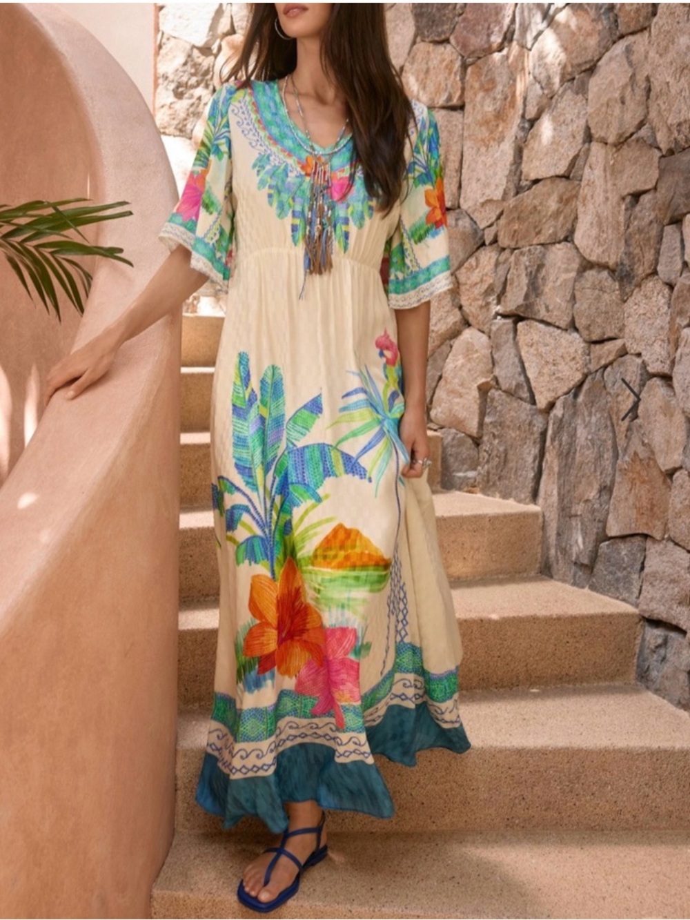 Johnny Was Tami Maxi Dress, color “Melissa” a Cream/Tropical Multicolor sz Large